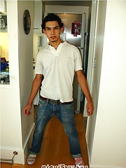 Latin student Hernando jacking off his uncut dick