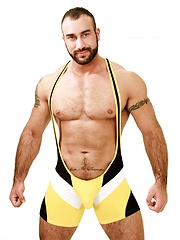 Muscle daddy hunks in spandex suits sucking and fucking each other