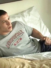 Hugh stripping and jacking off cock