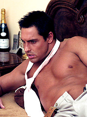 Hunky Marcello takes off his suit and plays with his huge cock