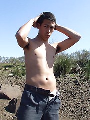 Sweet latino twink guy on a river side naked plays